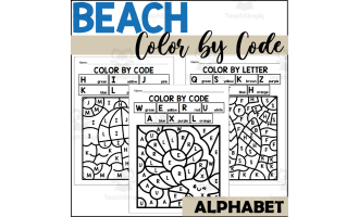 Beach Alphabet Color by Code for Capital Letters