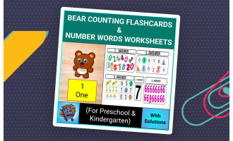 Bear Counting Flashcards and Number Words Worksheets for Pre-K & KG