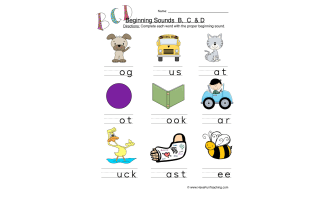 Beginning Sounds B C D Pictures Worksheet