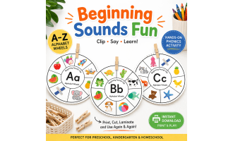 Beginning Sounds Clip Cards Printable, Alphabet Phonics A-Z