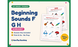 Beginning Sounds F G H Worksheet – 1st Grade Consonants Practice