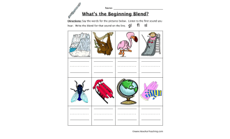 Beginning Sounds GL, FL, SL Worksheet