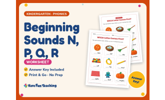 Beginning Sounds N, P, Q, R Worksheet – Kindergarten Consonants