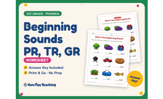 Beginning Sounds PR, TR, GR Worksheet – 1st Grade Blends Practice