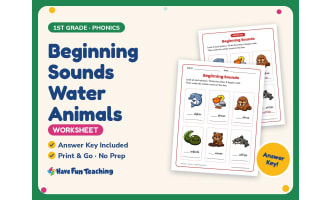 Beginning Sounds Water Animals Worksheet – 1st Grade Consonants
