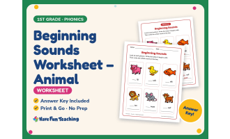 Beginning Sounds Worksheet – Animal – 1st Grade Consonants Practice