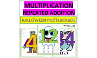 BIG MULTIPLICATION FACTS POSTER CARDS| REPEATED ADDITION| halloween