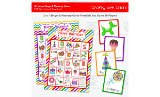 Birthday Party Bingo & Memory Game, 2 in 1 Classroom Birthday Games