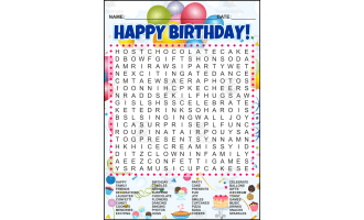 Birthday Word Search Puzzle – Printable Party Game for Kids & Adults