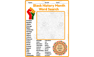 Black history month word Search 2rd 3th 4th 5th Grade worksheet