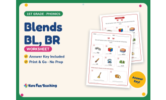 Blends BL, BR Worksheet – 1st Grade Beginning Sounds & Consonants