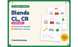 Blends CL, CR Worksheet – 1st Grade Beginning Sounds & Consonants