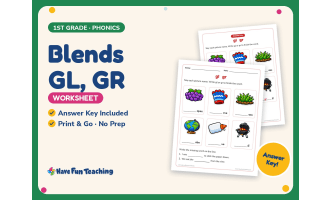 Blends GL, GR Worksheet – 1st Grade Beginning Sounds & Consonants