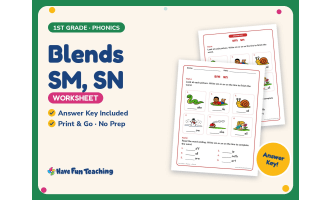Blends SM, SN Worksheet – 1st Grade Beginning Sounds & Consonants