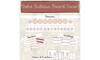 Boho Classroom and Bulletin Board Decorations Pack