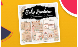 Boho Rainbow Neutral Classroom Decor Set - Bohemian Rainbow Classroom Theme