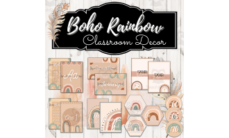 Boho Rainbow Neutral Classroom Decor Set  - Bohemian Rainbow Classroom Theme