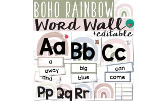 Boho Word Wall Editable Sight Words Cards - Boho Rainbow Classroom Decor