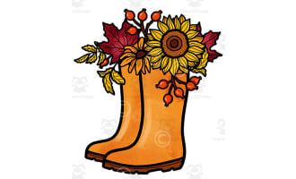 Boots with flowers autumn clipart-Autumn graphics illustration