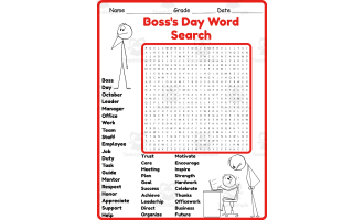 Boss's Day Word Search 2rd 3th 4th 5th Grade worksheet activity