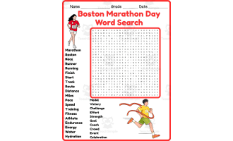 Boston Marathon Day Word Search 2nd 3rd 4th 5th Grade Worksheet