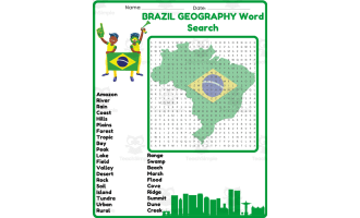 BRAZIL GEOGRAPHY Word Search Puzzle Worksheet Activity
