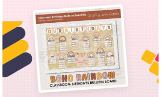 Bulletin Board: Classroom Birthday Boho Rainbow Theme