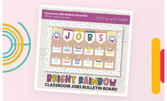 Bulletin Board Classroom Job Sign in Pastel Rainbow Theme