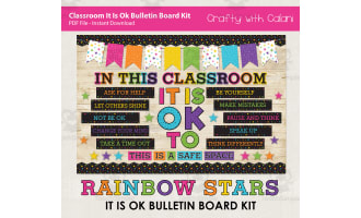 Bulletin Board: It Is OK To Class Display Black Rainbow Stars Design