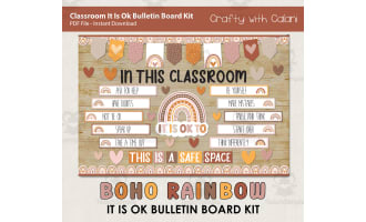 Bulletin Board: It Is OK To Classroom Display in Boho Rainbow Design