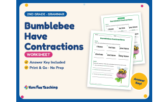 Bumblebee Have Contractions Worksheet – 2nd Grade Grammar Practice