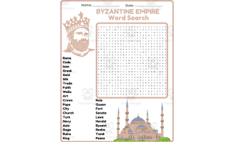 BYZANTINE EMPIRE - CONSTANTINOPLE Word Search Puzzle Worksheet