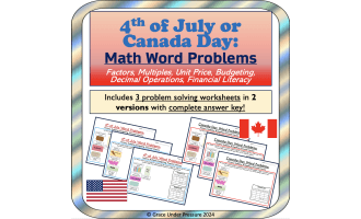 Canada Day or 4th of July Math Word Problems: Budget, Rate, Factors