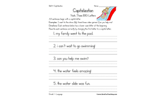 Capitalization Beginning of a Sentence Worksheet