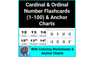 Cardinal and Ordinal Number Flashcards/Labels (1-100) for Teachers