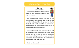 Caring Character Reading Comprehension Worksheet