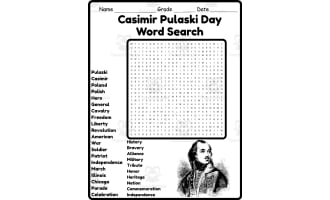 Casimir Pulaski Day Word Search 2nd 3rd 4th 5th Grade Worksheet