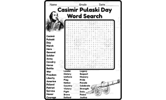 Casimir Pulaski Day Word Search 2rd 3th 4th 5th Grade worksheet