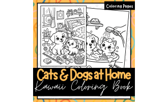 Cats & Dogs at Home Coloring Book: Cute Kawaii Pets for Kids