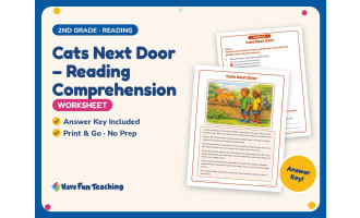 Cats Next Door – Reading Comprehension Worksheet – 2nd Grade Practice