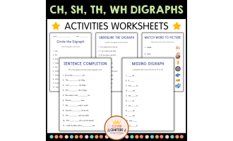 CH, SH, TH, WH Consonant Digraphs worksheets - Beginning and Ending