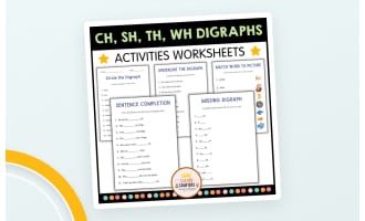 CH, SH, TH, WH Digraphs – 6 Phonics Worksheets