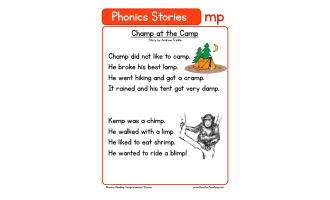 Champ at the Camp MP Phonics Stories Reading Comprehension Worksheet