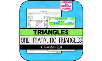 Characteristics of Triangles + One Unique, Many, & No Triangles QUIZ