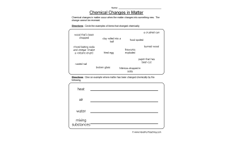 Chemical Changes Examples Worksheet