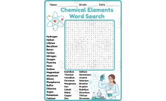 chemical elements Word Search 2rd 3th 4th 5th Grade worksheet