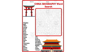 CHINA GEOGRAPHY Word Search Puzzle Worksheet Activity