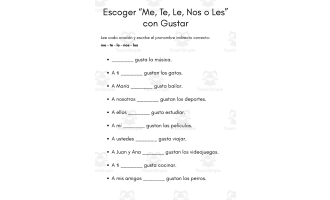 Choosing “Me, Te, Le, Nos” or “Les” with Gustar Spanish Worksheet