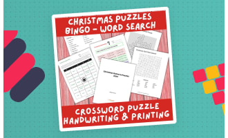 Christmas Crossword, Word Search, Bingo Game, and Handwriting Practice