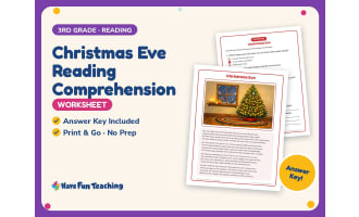 Christmas Eve Reading Comprehension Worksheet – 3rd Grade Poetry